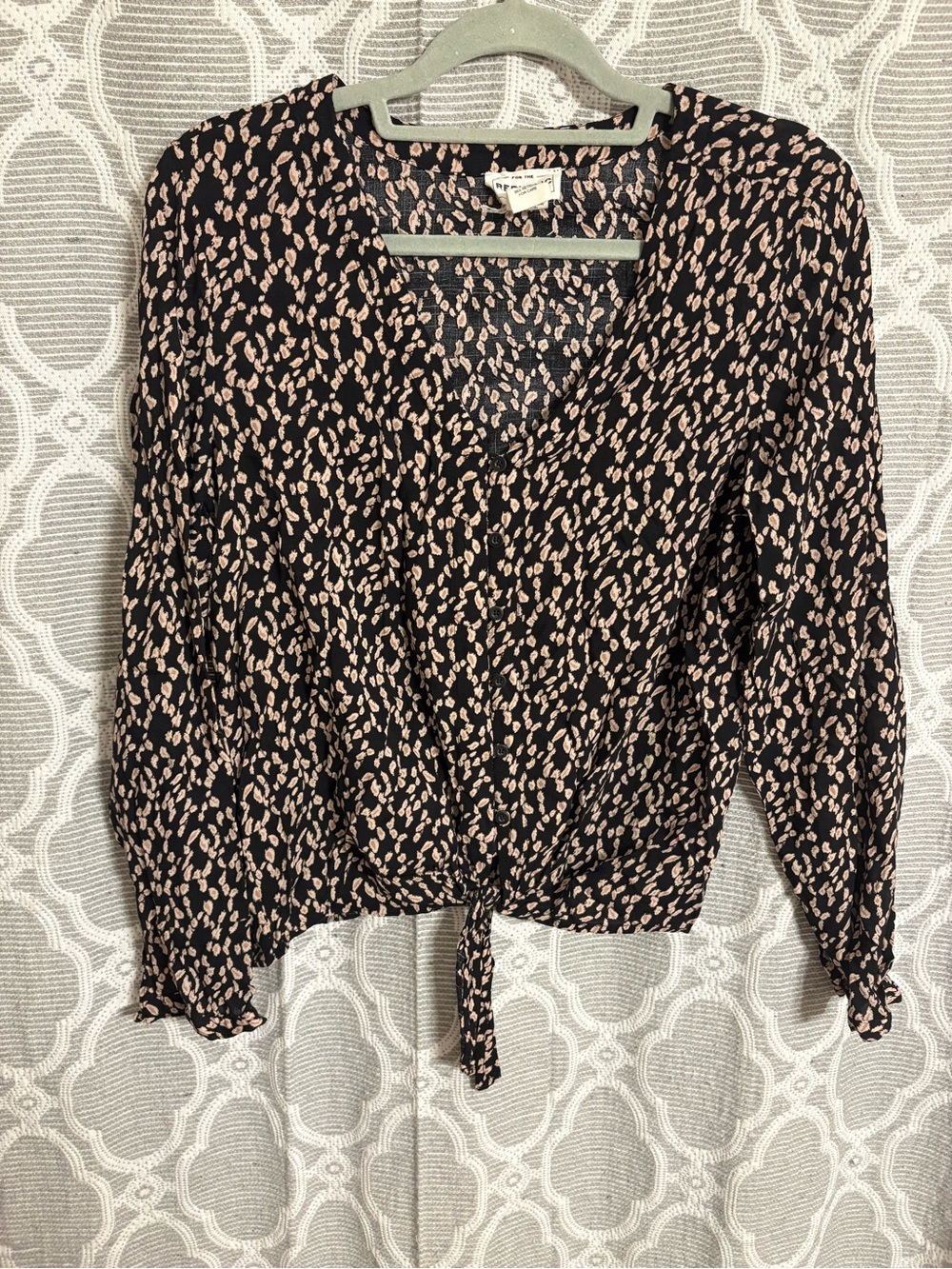For The Republic Black Blush Print Tie-Front Blouse